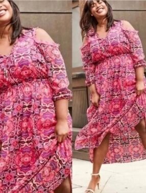 Lane Bryant Vibrant Pink Long Sleeve Dress